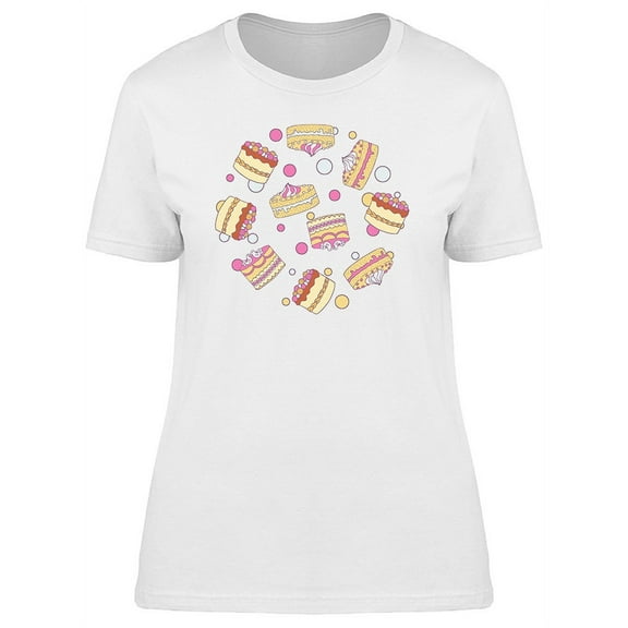 Cute Cakes Doodle Cartoon T-Shirt Women -Image by Shutterstock, Female Small