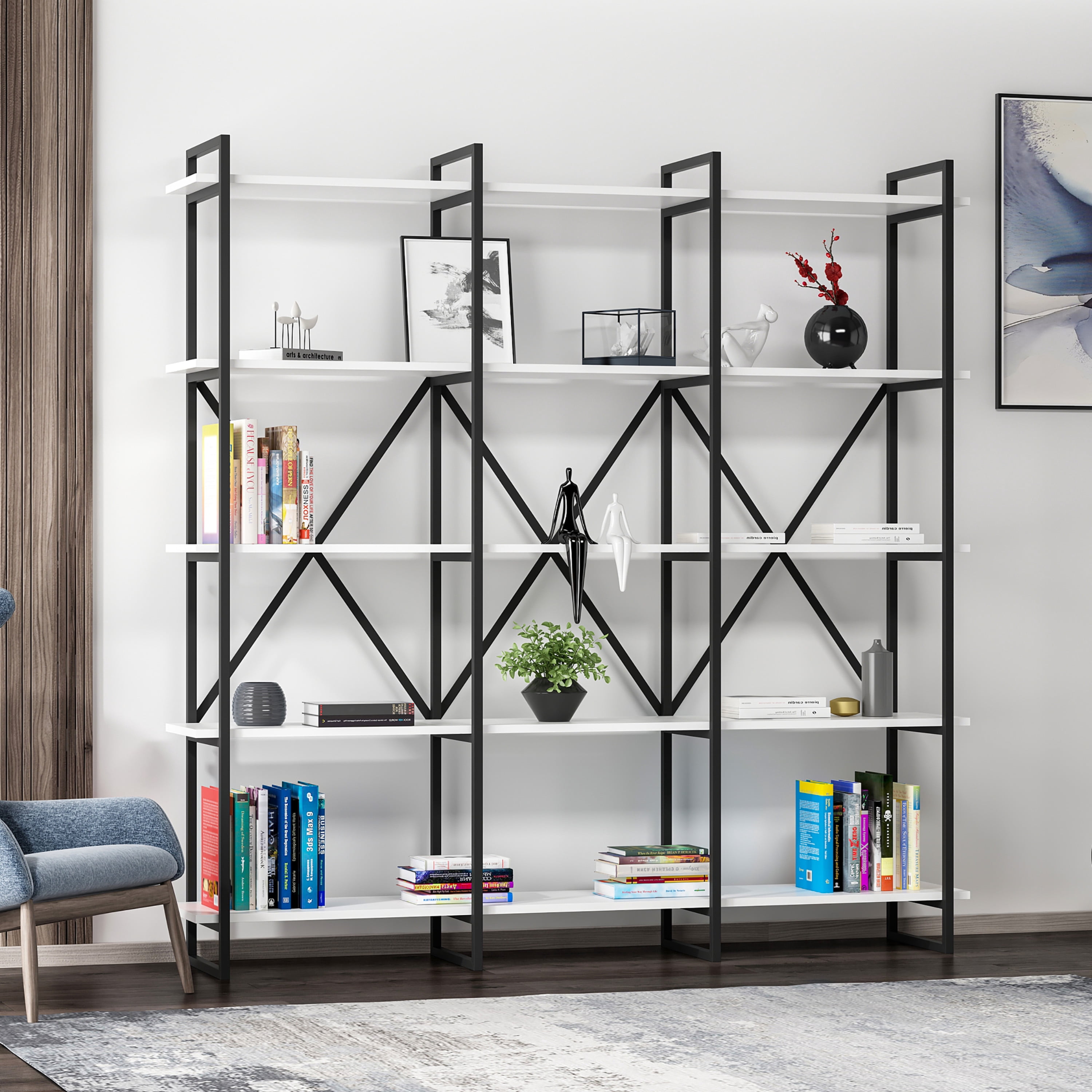 Ada Home Decor Furniture 4 Tier Open Shelf White Black ElstonV Modern Bookcase