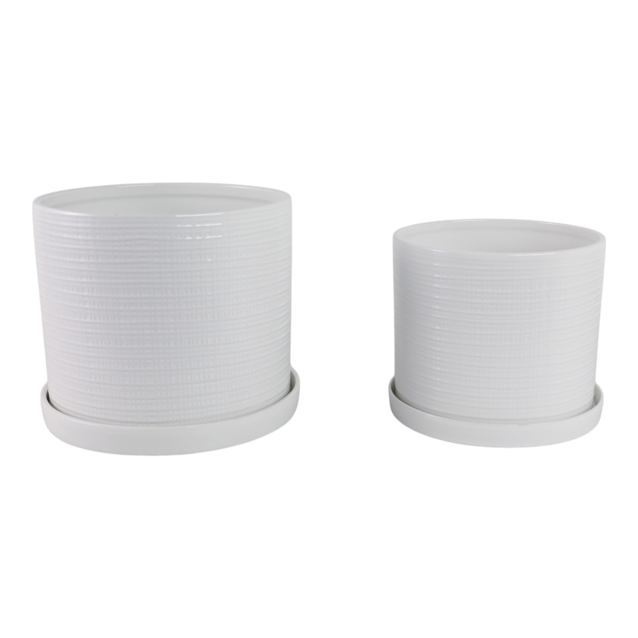 Ribbed Accent Garden Saucer Planters for Home Decor - Ceramic Indoor and Outdoor Flower Pots with Textured Design - Garden Display with Drainage for Home and Patio Styling - Set of 2, 10", 9", White