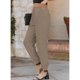 thumbnail image 3 of Pantalones Casuales Largos Color Puro Talle Alto Bolsillos Laterales Puños Cónicos Pantalones Sueltos Para Mujer Caqui S, 3 of 6