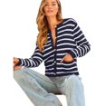thumbnail image 3 of Women's Lightweights Button Down Long Sleeve Casual Crew Neck Soft Knit Cardigan Sweater Tops Navy Blue & White XL, 3 of 9