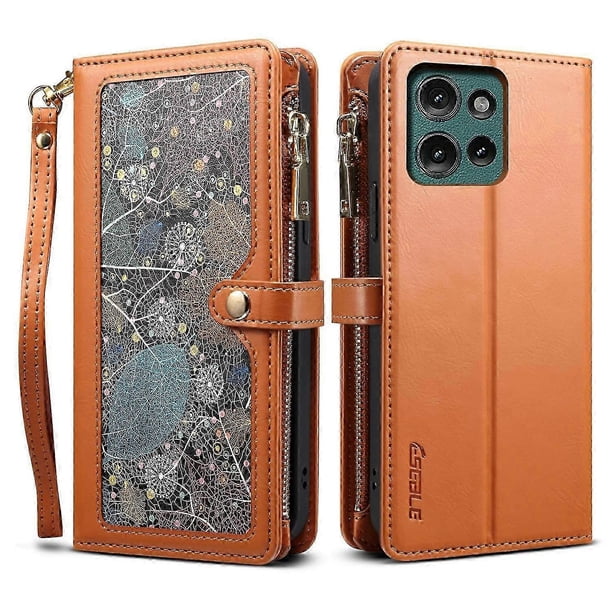ESEBLE Galaxy Series For Motorola Moto G75 5G Case Leather Zipper Phone Cover RFID Blocking - Black