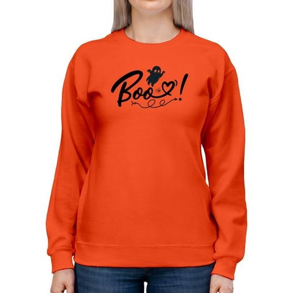 Boo. Cute Little Ghost And Heart Sweatshirt Women -Image by Shutterstock, Female x-Large