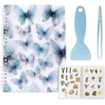 thumbnail image 1 of Álbum de pegatinas reutilizable de 40 hojas, tamaño A5, resistente al agua, con diseño de mariposa azul, organizador de almacenamiento en blanco con raspador y pinzas., 1 of 9