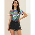 thumbnail image 3 of INSPIRE CHIC Women's Party Metallic Textured Short Sleeve Shiny Multi Color Top, 3 of 6