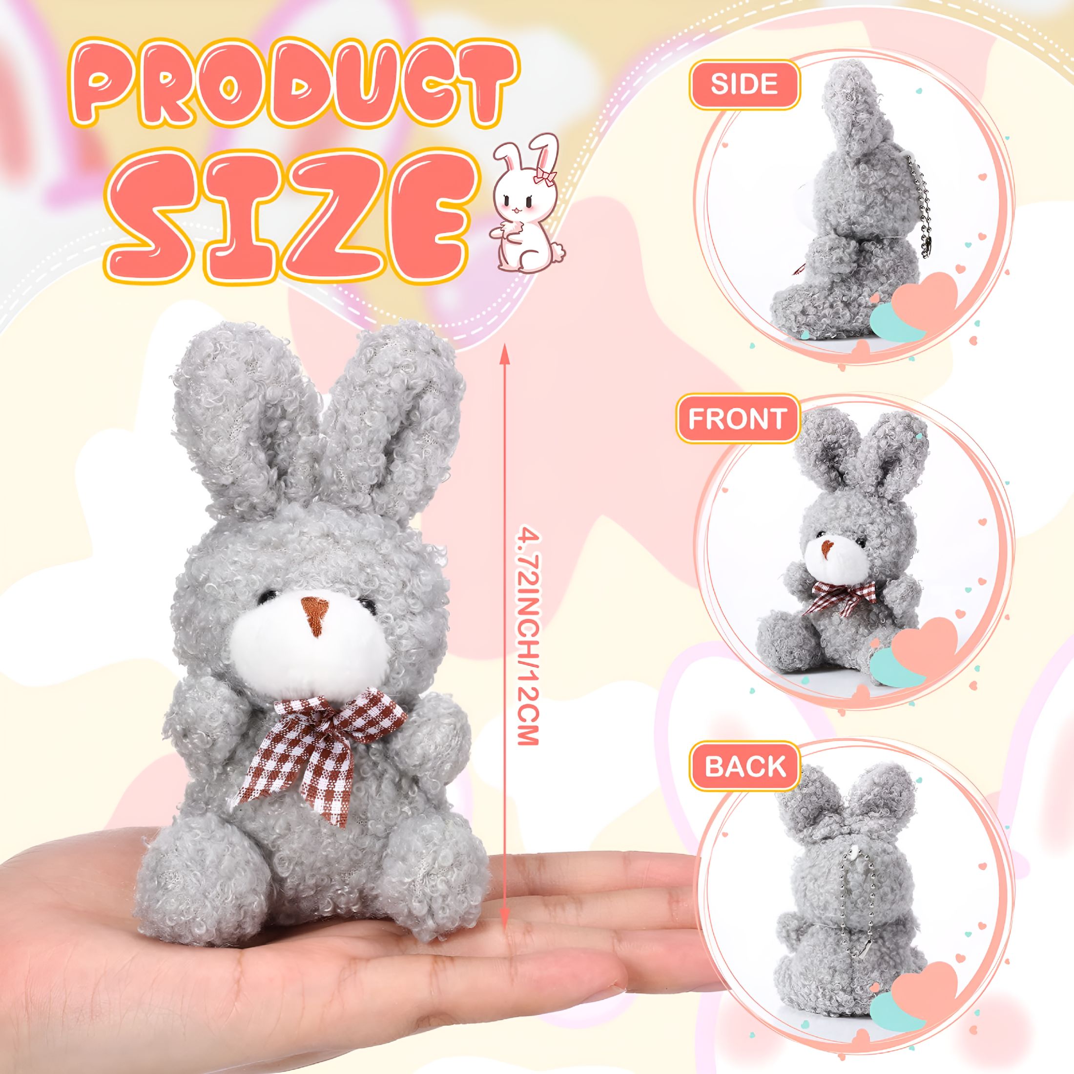 BESTSKY 24 Pcs Plush Bunny Stuffed Animal Bulk 4.7 Inch Mini Bunnies Keychain Doll Furry Rabbit with Bow Tie for Birthday Xmas Easter