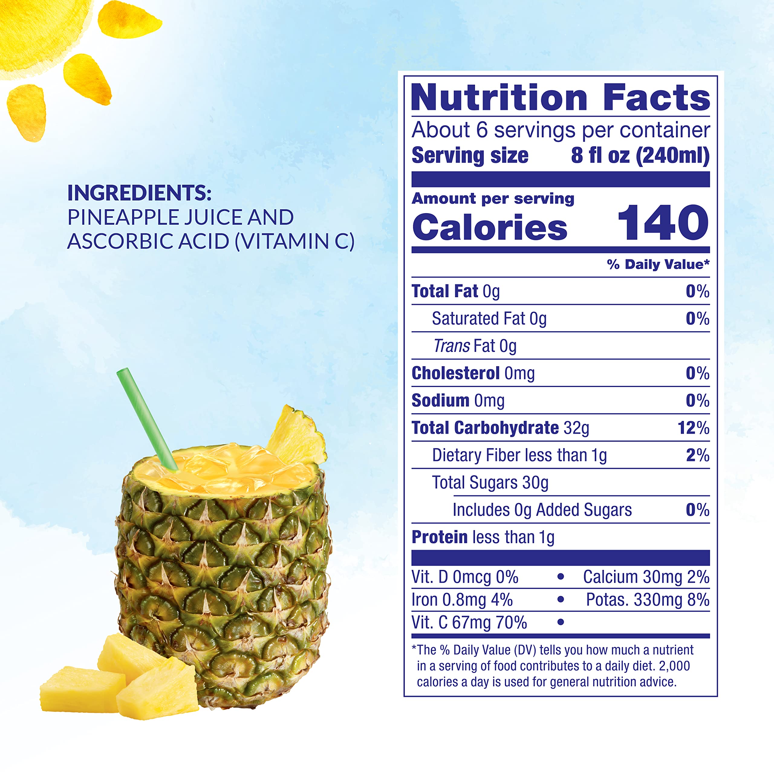 Pack of 2 - Dole 100% Pineapple Juice, No Added Sugar, Excellent Source Of Vitamin C, 100% Fruit Juice, 46 Fl Oz Can, Packaging May Vary Packaging May Vary