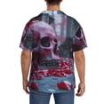 thumbnail image 3 of Balery Gothic Red Skull Cemetery Camisa Casual de Manga Corta con Botones para Hombre, Texturizada, Estilo Cubano, para Playa, Verano-XX-Large, 3 of 5