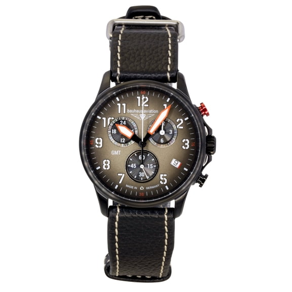 Bauhaus Aviation Chronograph Leather Strap Brown Dial Quartz 28861 100M Men's Watch