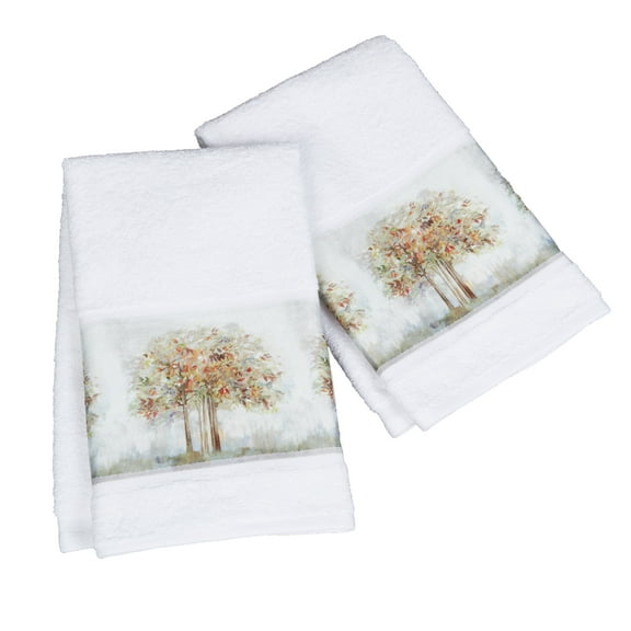 Nature Watercolor Hand Towels - Tree Leaf Bathroom Decoration - Set of 2