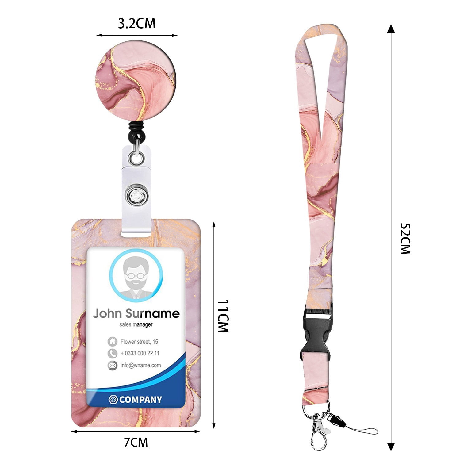 Black Flowers Heavy Duty Badge Holder with Retractable Reel,ID Card Holder Cover Case,Work Badge  with Key Ring Lanyard