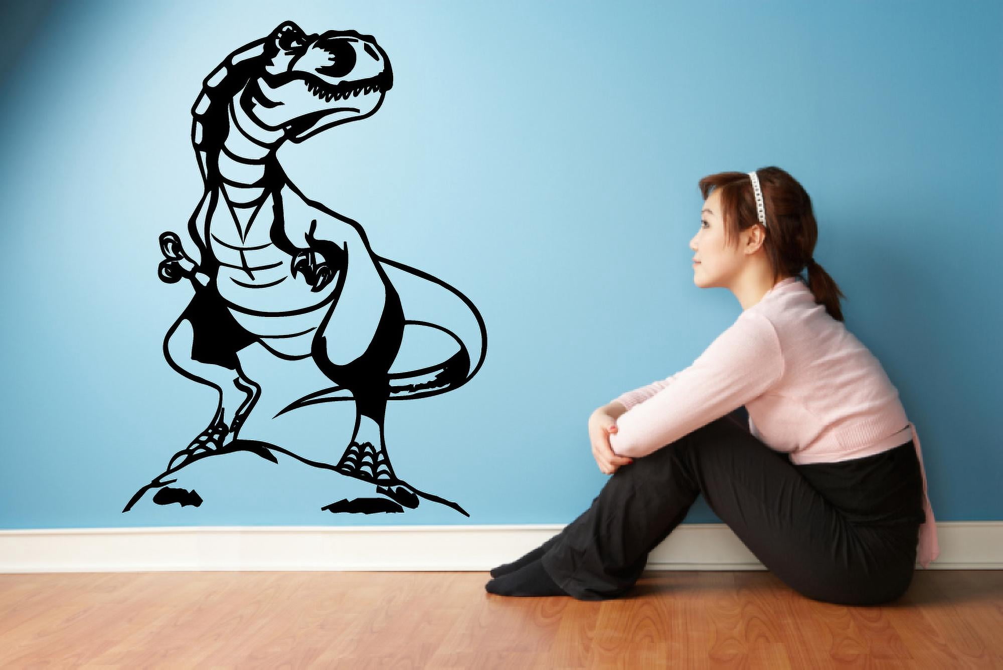 Trex Tyrannosaurus Rex Dino Dinosaur Jurassic Wall Sticker Art Decal for Girls Boys Kids Room Bedroom Nursery Kindergarten House Fun Home Decor Stickers Wall Art Vinyl Decoration Size (30x27 inch)