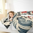 thumbnail image 4 of Feelyou Kawaii Cat Kitten Queen Comforter Set for Teens, Tokyo Ocean Waves Bedding Sets, Retro Japanese Style Reversible Bedding Comforter Set, Lightweight Room Decor, 3pcs, 4 of 8