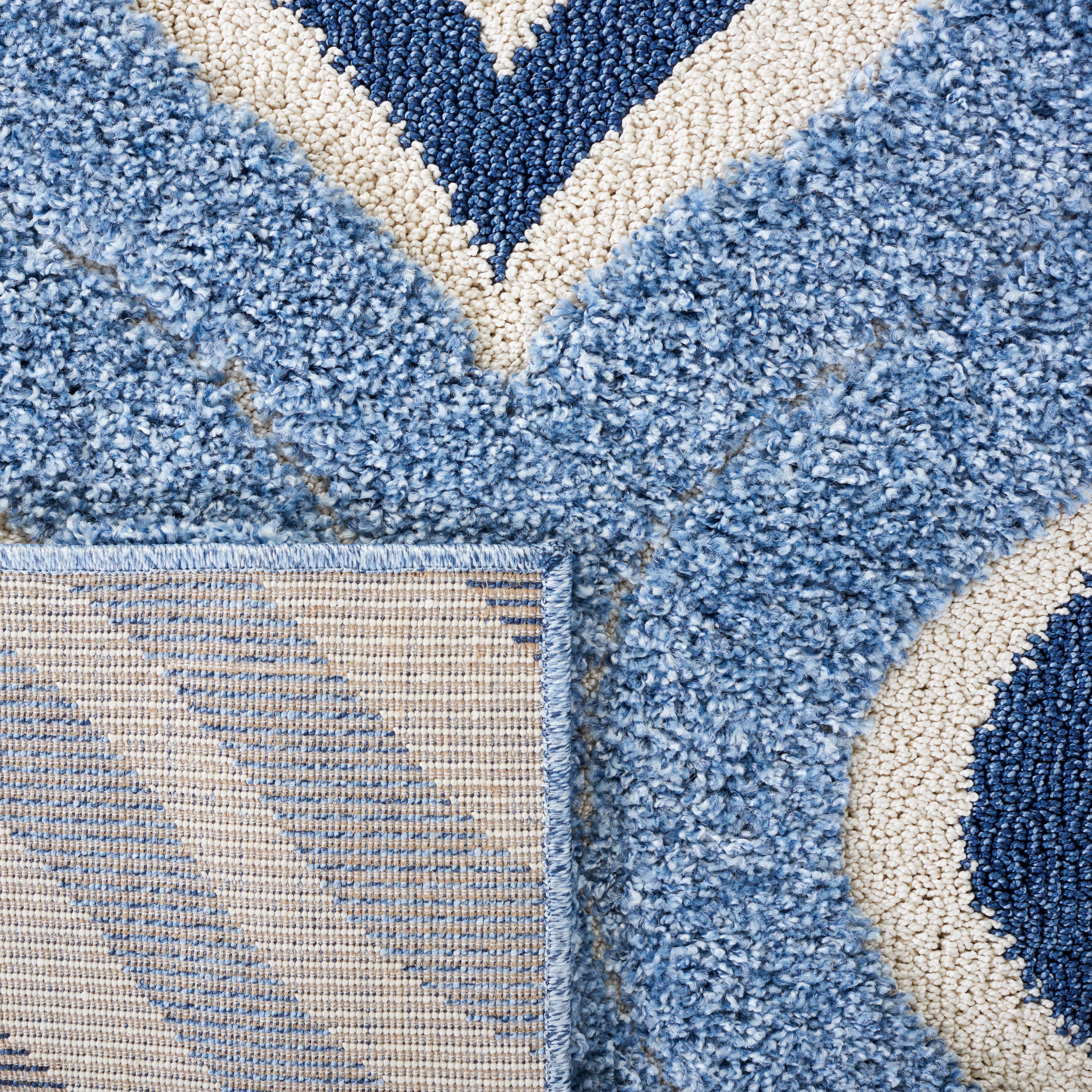 SAFAVIEH Florida Declan Geometric Swirls Shag Runner Rug, Blue/Ivory, 2'3" x 9'