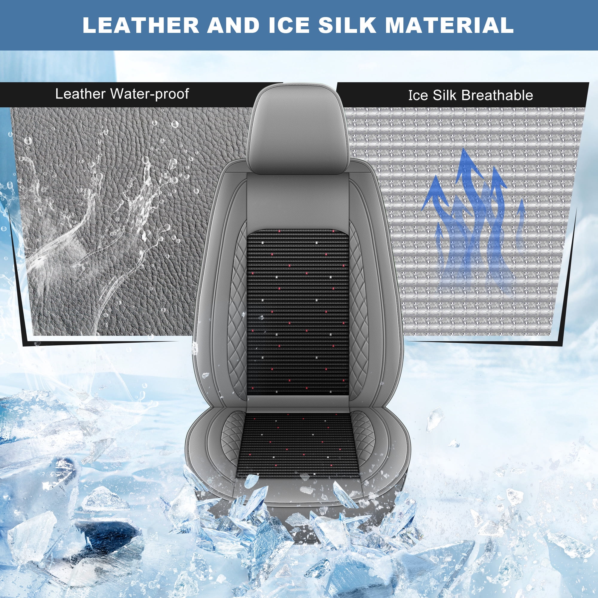 HQBQBUG Car Seat Covers Front Seats for Toyota RAV4(Not for Hybrid) 2013-2025: Breathable Cooling Ice Silk Leather Seat Covers Cushion Compatible Airbag(Grey,Front Row)
