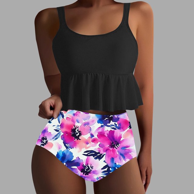 Traje de baño vintage estampado para mujer, traje de baño conservador, traje de baño de bikini con falda de playa estampada para mujer, traje de baño de poliéster para mujer