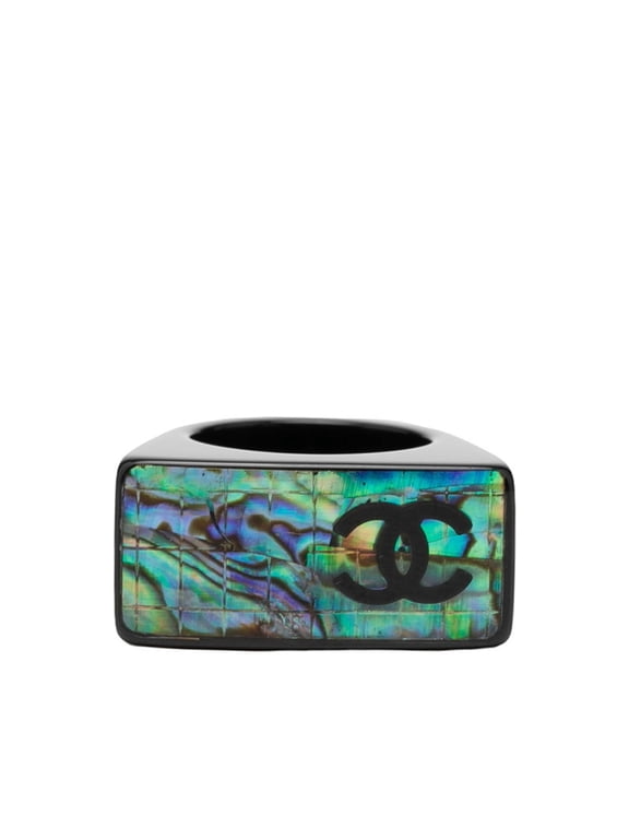 Pre-Owned Chanel Coco Mark Ring, Black and Blue Plastic, Women's CHANEL