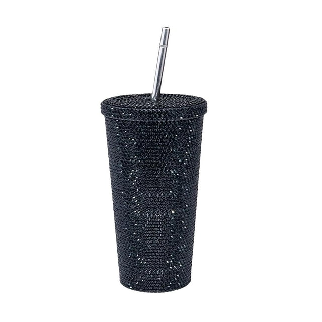 Taza de café Vasos de café 17.6oz con tapa y pajita con kit de cepillo de limpieza para NUEVO Negro 500ml