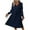 Dark Blue, variant on IROINNID Semi Formal Dress for Women Long Sleeve A-Line Dress Solid Color V-neck Hollow Out Pleated Dress,Dark Blue