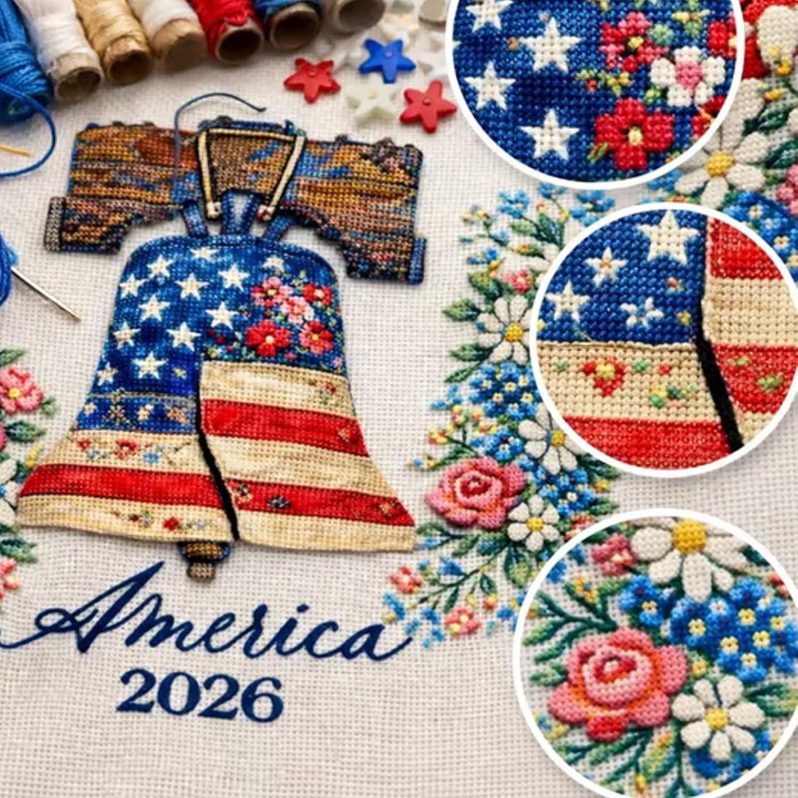 Cross Stitch Kit, 250Th Anniversary Of American Independence Day, Full Kit For Beginners Adults