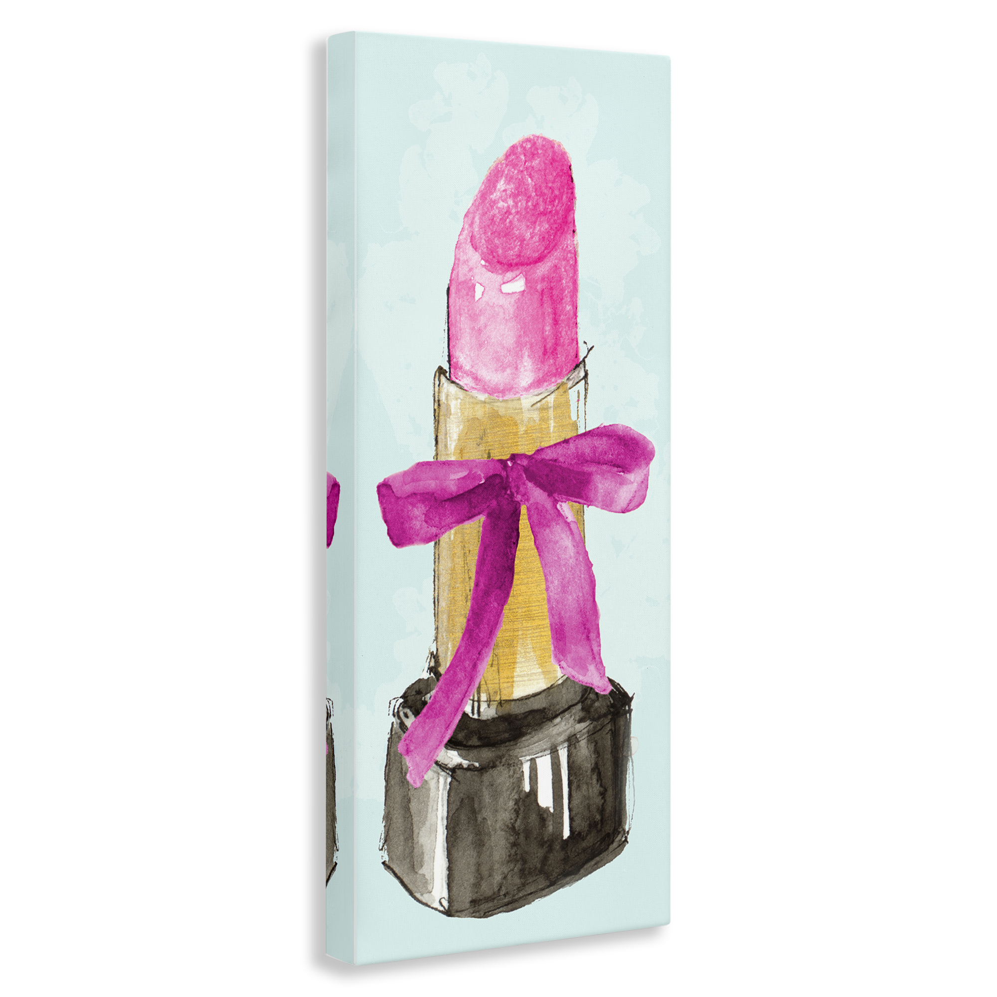 Stupell Industries Lipstick & Pink Bow Fashion Painting Wrapped Canvas Art Print Wall Art, 17 x 40