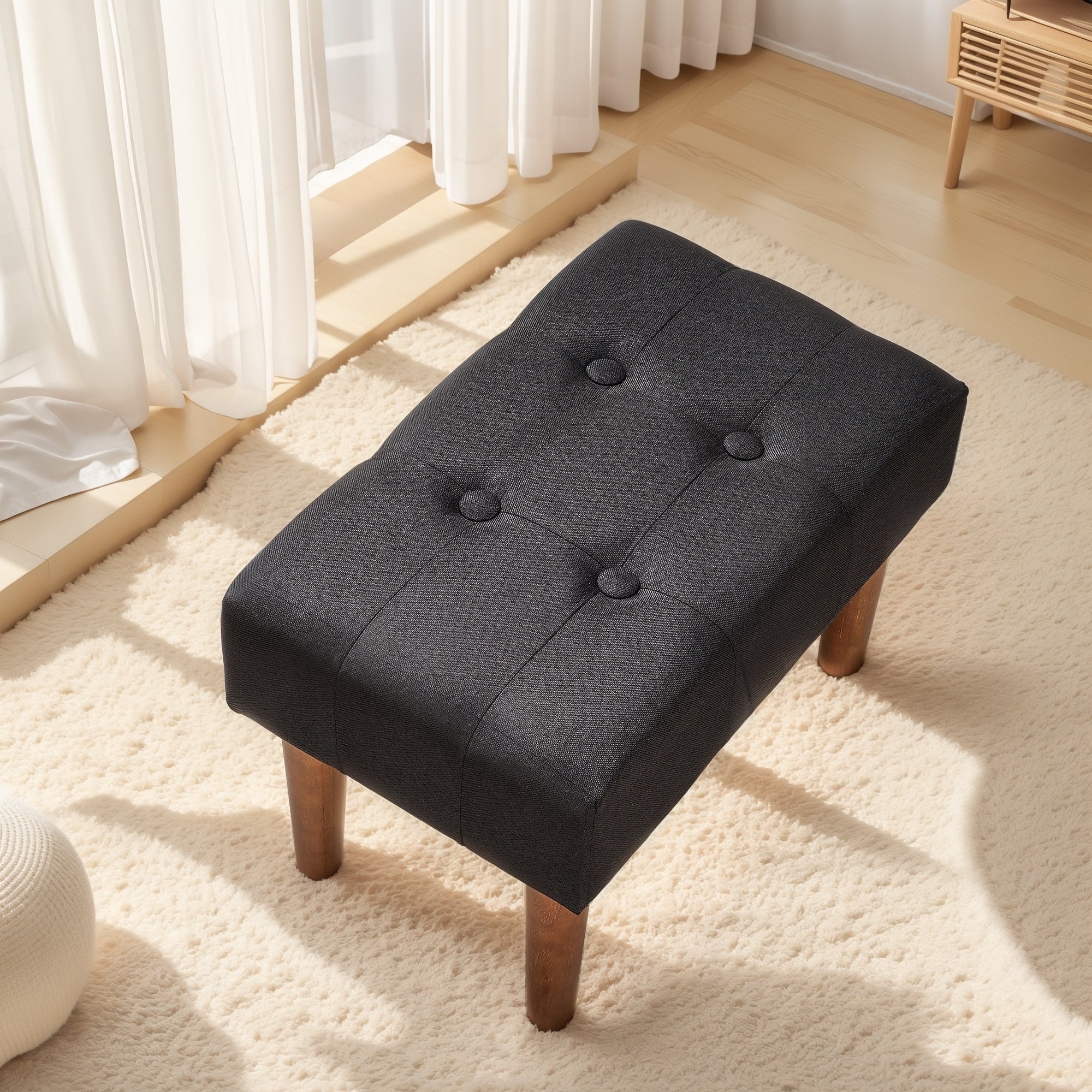 VECELO Small Tufted Foot Stool, Upholstered Footrest Ottoman with Legs, Fabric Rectangle Sofa Foot Rest for Living Room, Couch, Black