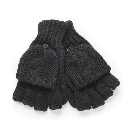Private Label Women's Solid Cable Poptop Gloves, Black