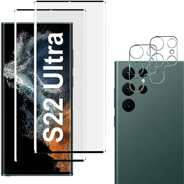 SUTENGDA Galaxy S22 Ultra Screen Protector with Camera Lens Protector HD Tempered Glass Film Support Fingerprint Unlock 3D Curved Anti Scratch Bubble Free for Galaxy S22 Ultra 5G