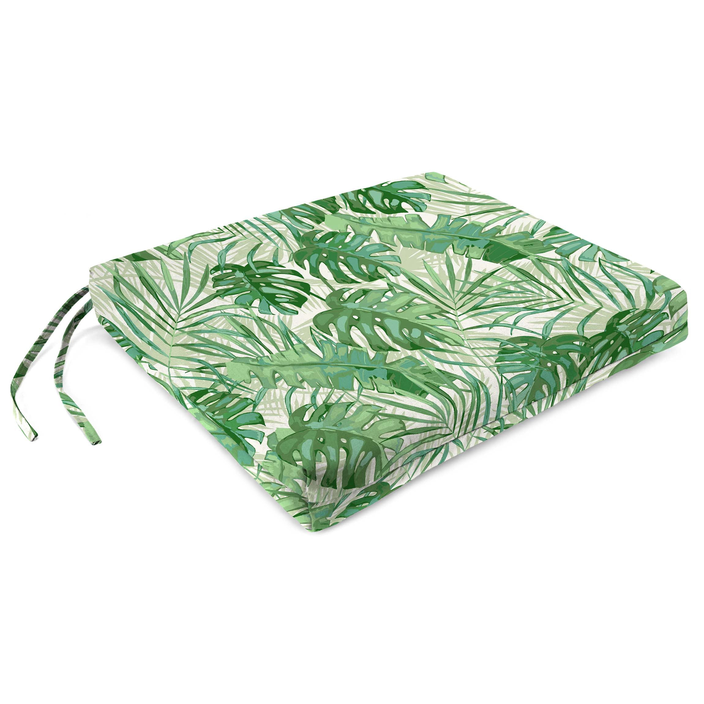 Jordan Manufacturing 17" x 19" Bryann Tortoise Green Tropical Rectangular Outdoor Chair Pad Seat Cushion with Ties (2 Pack)