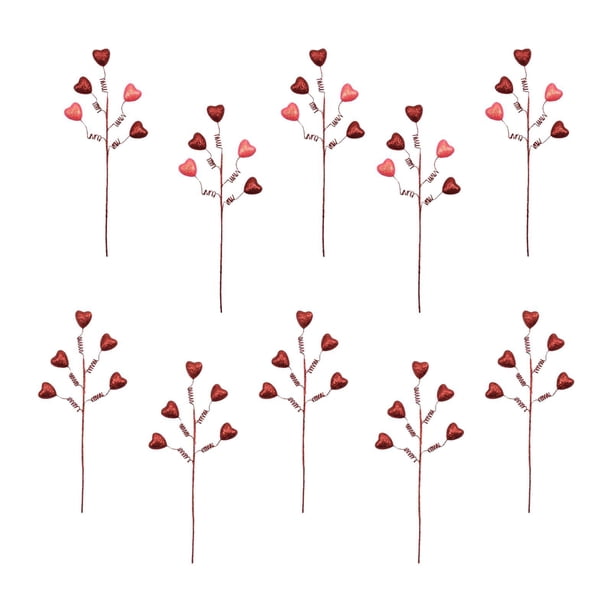 Corazones artificiales para San Valentín, ramas florales, púas florales artificiales 10 piezas
