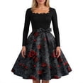 thumbnail image 4 of WTOBBY Women's Fashionable Retro Long-Sleeved Square-Neck Halloween Printed Evening Dress - Elegant and Glamorous Gown for Formal Events,Wine 2XL, 4 of 4