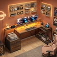 thumbnail image 2 of HOMCOM 76" Reversible Gaming Desk with RGB Lights & USB Ports, Rustic Brown, 2 of 10