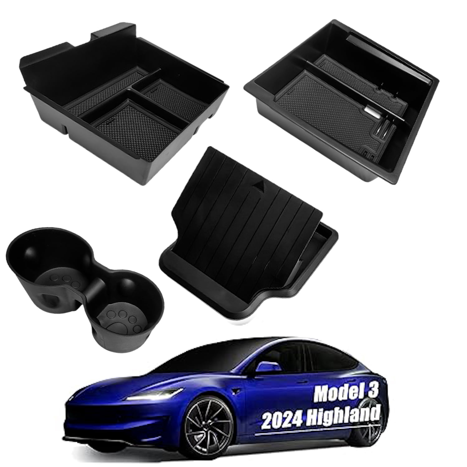 MIEBA Opbergbakjes Voor Tesla Model 3 Highland 2024 - 2-delig Set Voor Middenconsole