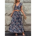 thumbnail image 3 of Asyoly Womens Dresses Summer V Neck Shirt Ruffle Sleeve Elastic Waist Dress Chiffon Flowy Maxi Dresses Two Piece Sets, 3 of 7