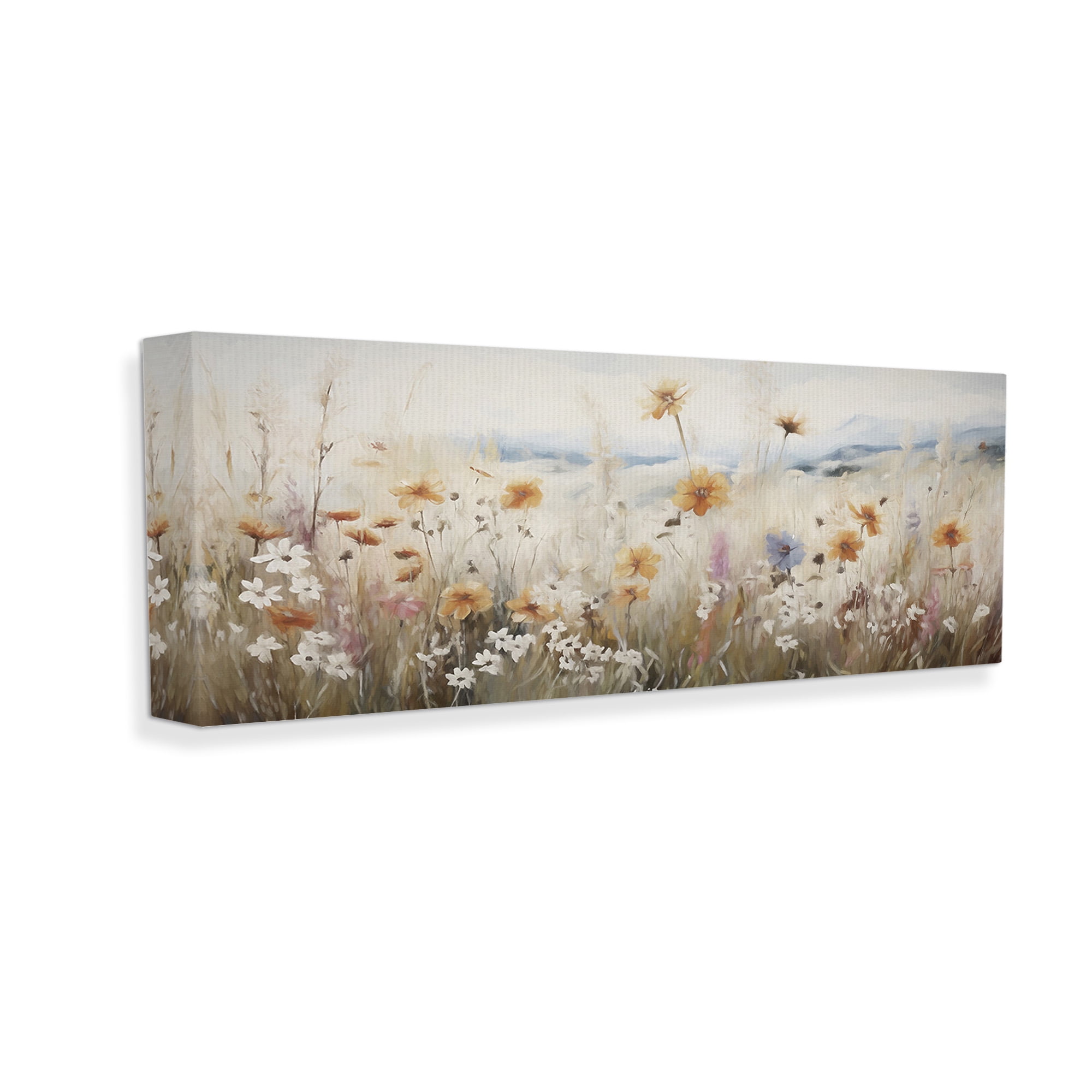 Stupell Industries Neutral Misty Meadow Botanical & Floral Painting Gallery Wrapped Canvas Art Print Wall Art, 40 x 17
