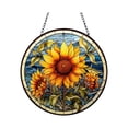 thumbnail image 2 of Mountain Wilderness Stained Glass Jigsaw Puzzle Suncatcher, Round Acrylic Window Hanging Decor, Unique Shape 126 Pieces Flower Butterfly Nature Puzzle with Chain, 2 of 9
