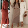 thumbnail image 6 of MSJUHEG Dresses For Women 2023 Womens Long Sleeve Tops Women'S Spring And Autumn Leisure Long Sleeve Round Neck Solid Knitted Short Sweater High Waist Long Skirt Set Lounge Sets For Women Red M, 6 of 9