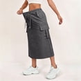 thumbnail image 4 of Women's Drawstring Waist Cargo Midi Skirt, Casual Solid Color Long Skirt with Pockets, Relaxed Fit Utility Skirt for Daily Outdoor Work Wear 06-Dark Gray M, 4 of 5