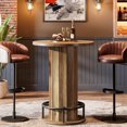 thumbnail image 1 of Fnova 39.4" Round Dining Table, Small Circle Kitchen Table with Wood Strip Base and Metal Footrest for Dining Room, Kitchen, Bar, Easy to Assemble, 1 of 11