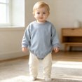thumbnail image 2 of Pandaie Baby Solid Color Clothes Bubble Romper Newborn Boy Girl Fall Winter Long Sleeve Bodysuit Infant Daily Wear Blue,0-3 Months, 2 of 4