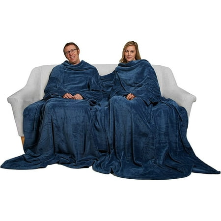 

The Ultimate Siamese Fleece Blanket with Sleeves for 2 People (4 Sleeves) - Lightweight Warm & Super Soft Blanket for Lounging & Ultimate Comfort - Giant Blanket 120 x 80