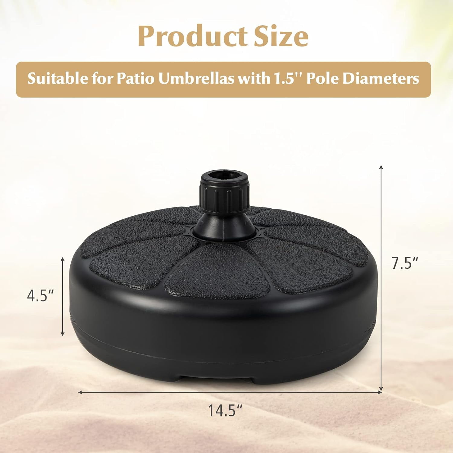 HJTER Fillable Round Umbrella Base, 40 lbs Water & Sand Filled Patio Umbrella Weight, Suitable for 1.5" Umbrella Poles, Heavy Duty Market Table Umbrella Stand for Garden, Poolside, Black