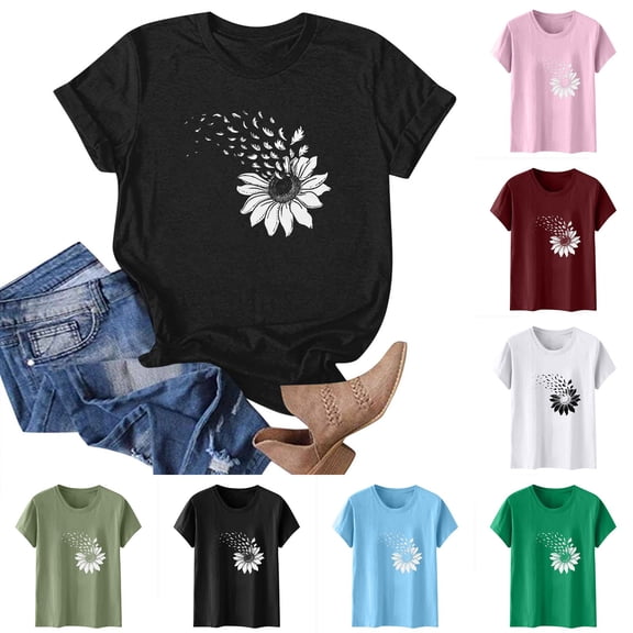 Aboser Womens Summer T Shirt Cute Floral Graphic Tees Cozy Soft Short Sleeve Tshirts Casual Round Neck Tee Shirts Going Out Tops Camisetas Manga Corta Mujer
