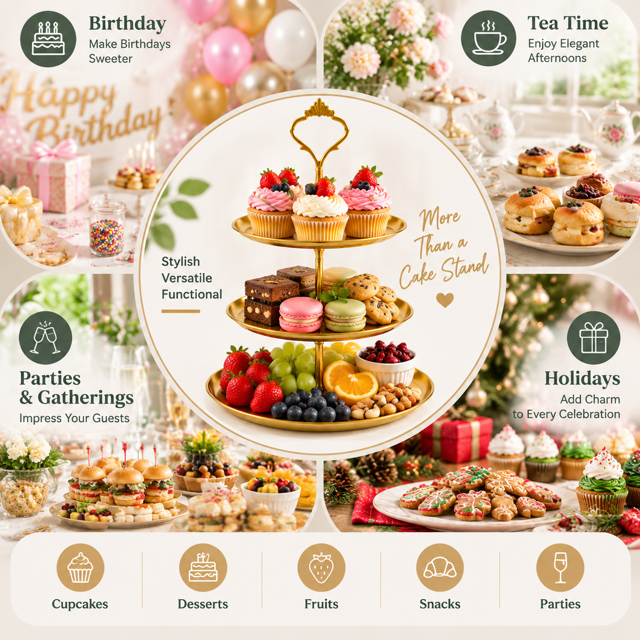 DAZUINIAO 3-Tier Gold Cupcake Stand photo 7