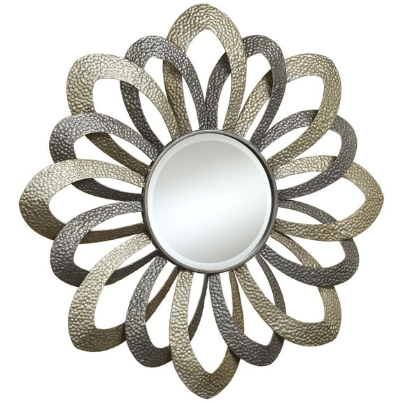 Metal Flower Round Wall Accent Mirror Gray Silver Metallic