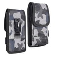 thumbnail image 3 of Vertical Nylon Cell Phone Holster with Dual Card Slot, Belt Clip Universal Pouch Loop for Apple iPhone Samsung Galaxy LG Moto All Mobile phones Size 6.3", Universal Holster - Grey Blue Camouflage, 3 of 8