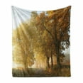 thumbnail image 1 of Fall Soft Flannel Fleece Throw Blanket, Rural Landscape on a Misty Foggy Scenic Morning in Countryside Set Idyllic Theme, Cozy Plush for Indoor and Outdoor Use, 50" x 70", Green Yellow, by Ambesonne, 1 of 6