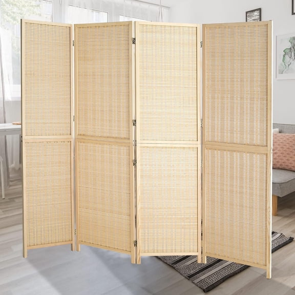 Duraspace 4 Panel Bamboo Room Divider, 6ft Tall Folding Privacy Screen for Room Separation and Portable Freestanding Wall Partition, Sturdy Double Hinge Folding Screen