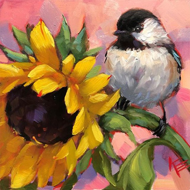 Cuadros Decorativos Kit de pintura por números, bricolaje, flor, titmouse, arte al óleo, imagen artesanal, decoración del hogar (3) Wdftyju de costura negro 4 estilos