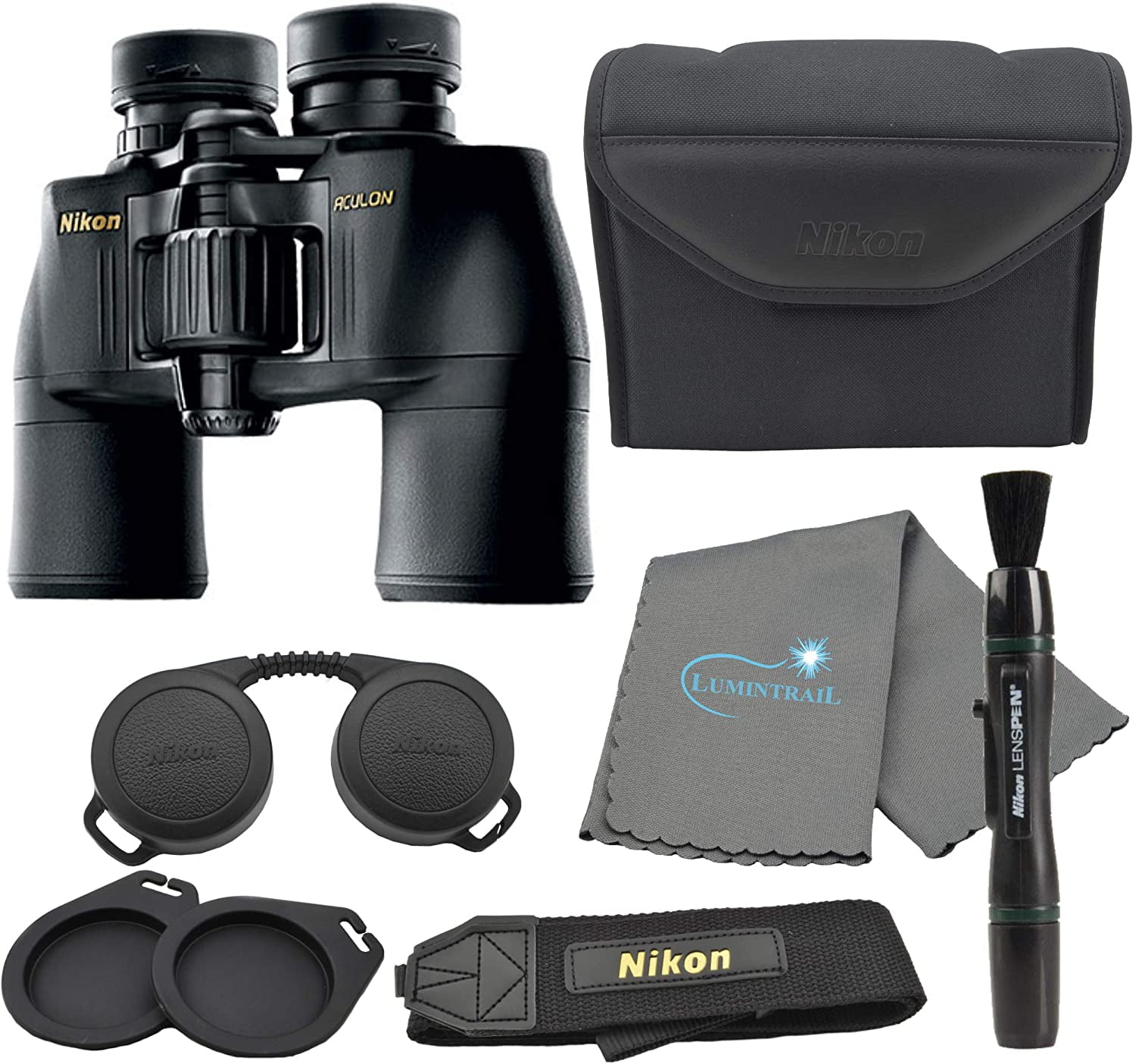 Nikon Aculon A211 10x42 Binoculars Black (8246) Bundle with a Nikon Lens Pen and Lumintrail Cleaning Cloth